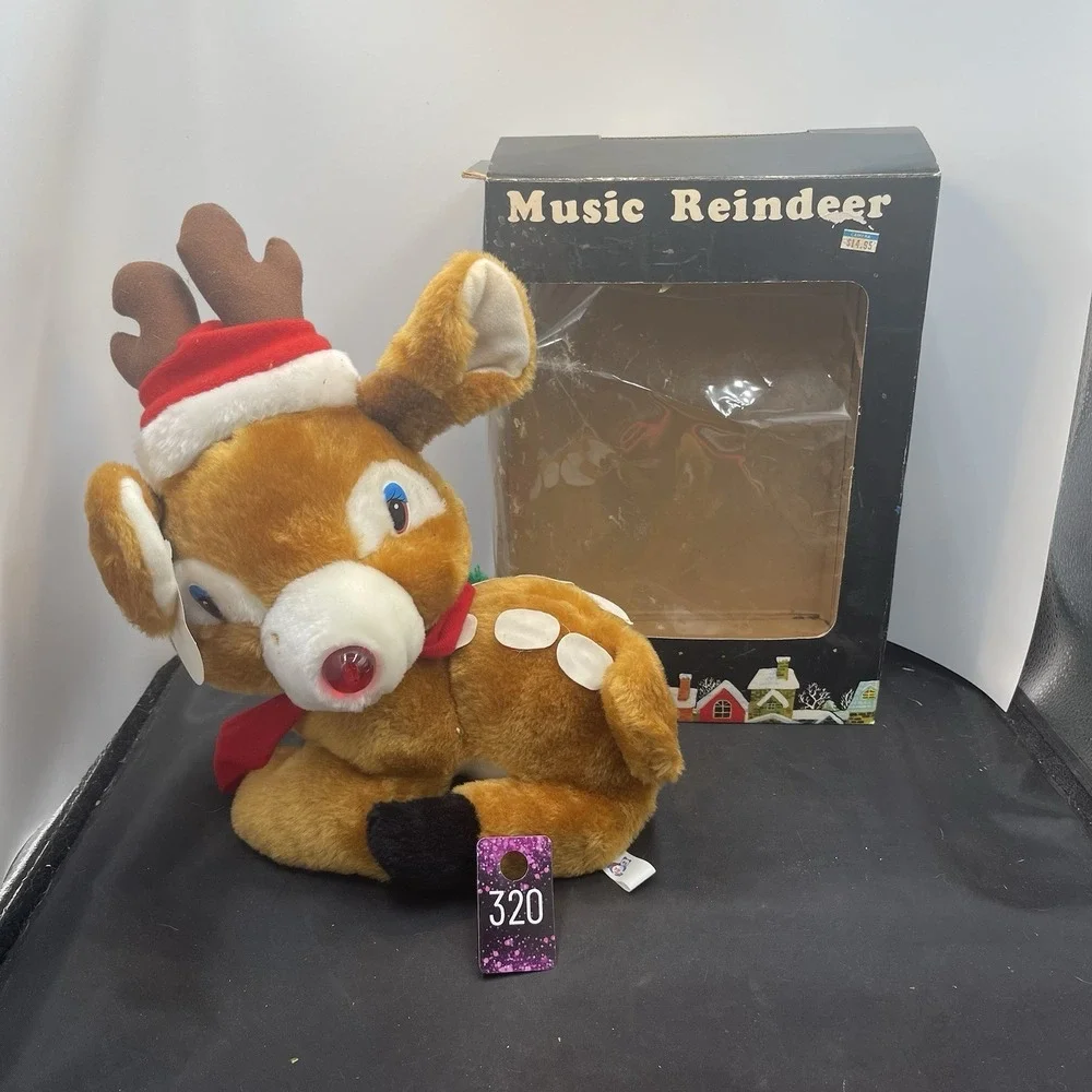 Vintage Christmas young reindeer‎ Fawn red nose plush 14 inch With Box